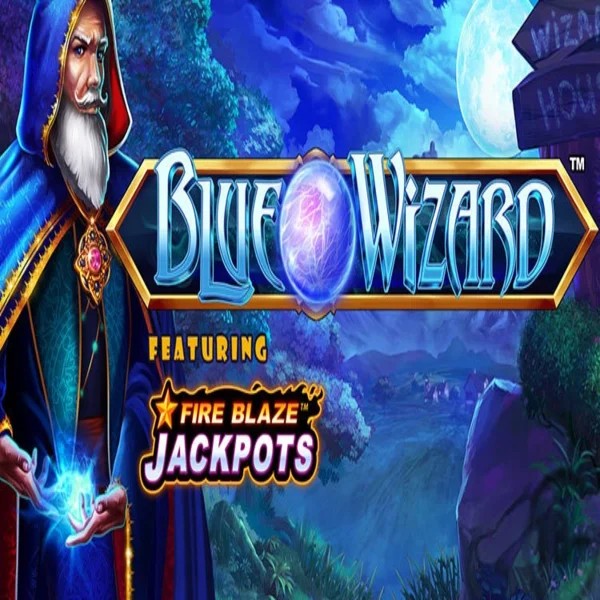 Blue Wizard Fire Blaze Jackpots logo by Rarestone Gaming Zoccer Casino
